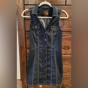 Guess brand, Jean dress, button down, form fitting, stretchy material